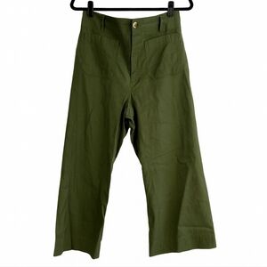 Maeve by Anthropologie The Colette Cropped Wide Leg Pants Linen Edition Green 32